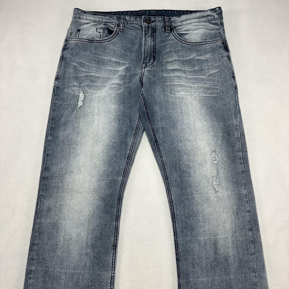 Buffalo David Bitton Six-x Basic Jeans Mens 36x32 Gray Slim Straight Denim Prep